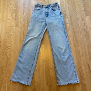 Zara High Rise Full Length Wide Leg Frayed Hem Jeans Size 4